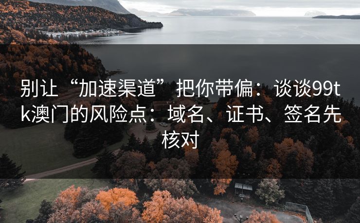 别让“加速渠道”把你带偏：谈谈99tk澳门的风险点：域名、证书、签名先核对